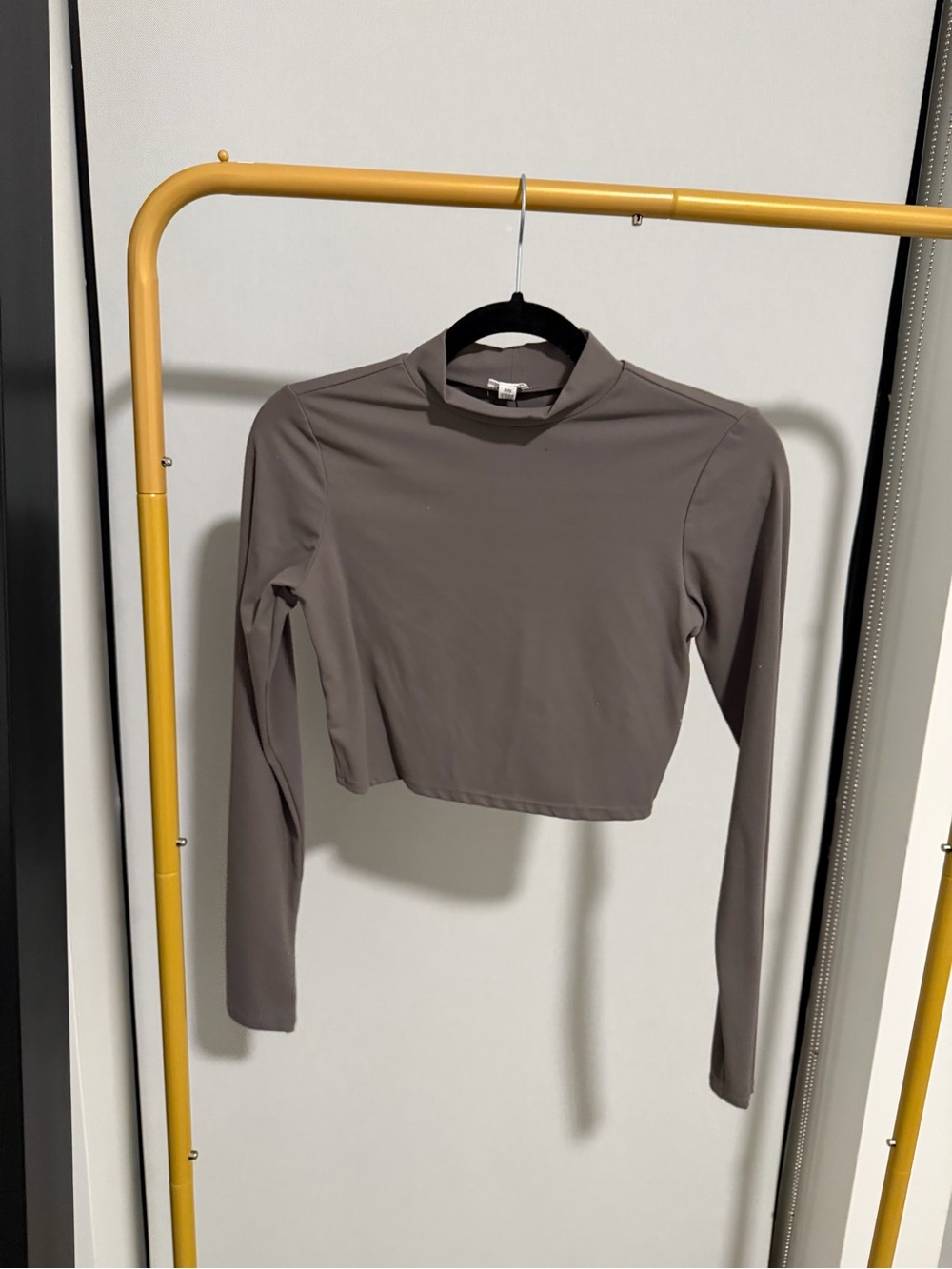 Garage Taupe Long-Sleeve Cropped Mock Neck Top